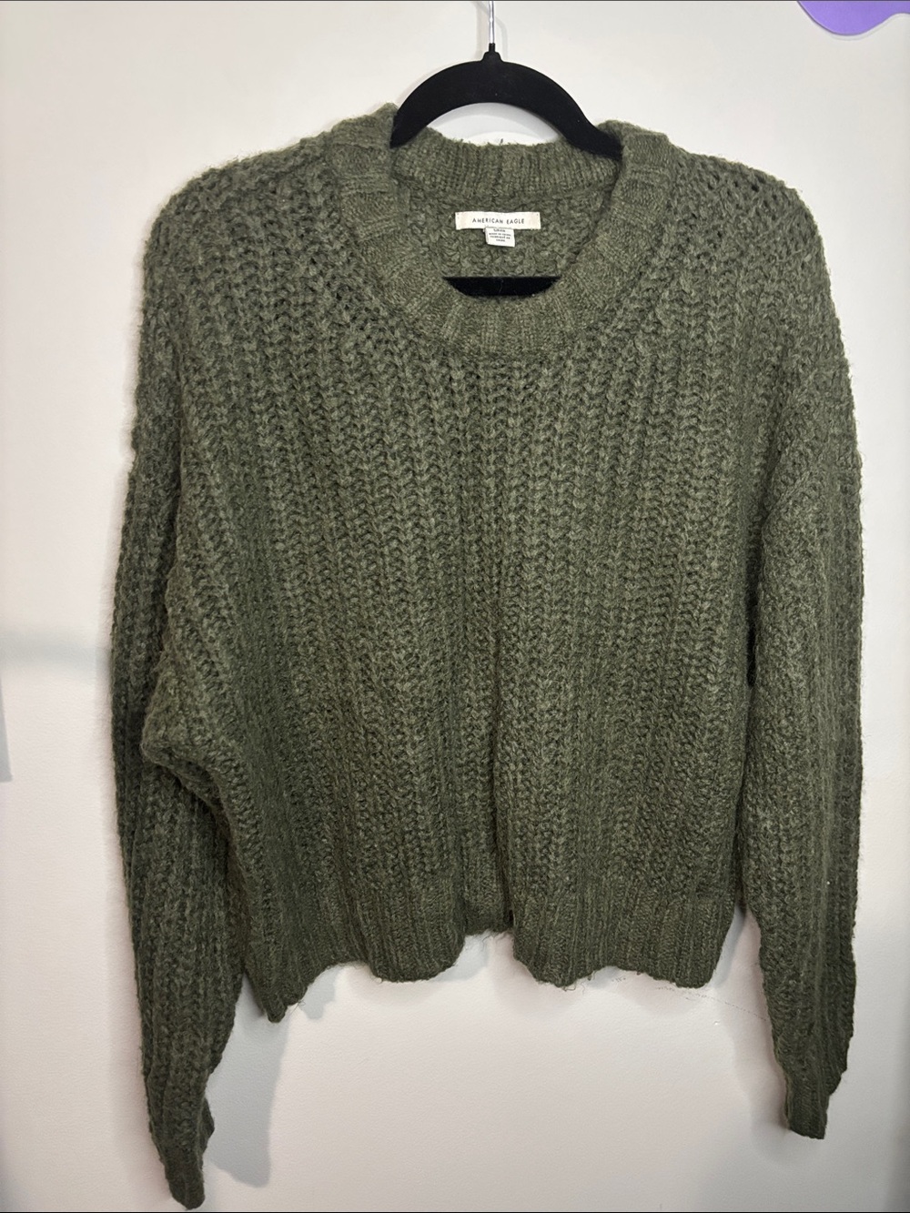 American eagle Olive Crewneck Chunky Knit Sweater